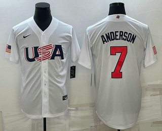 Mens USA Baseball #7 Tim Anderson 2023 White World Baseball Classic Stitched Jerseys